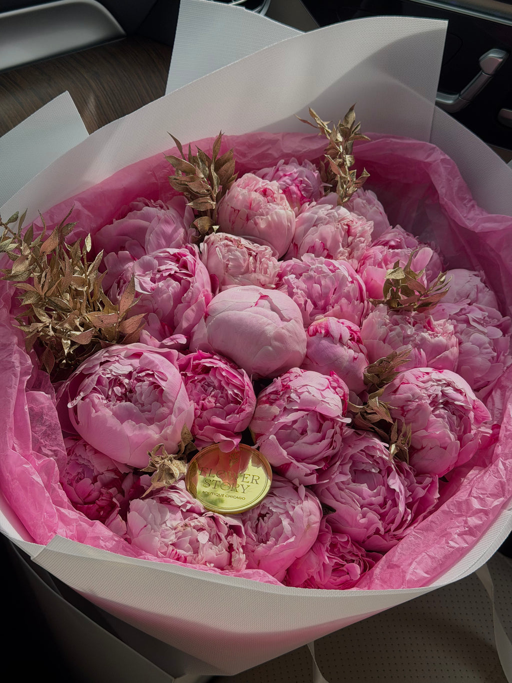 Mono bouquet of pink peonies
