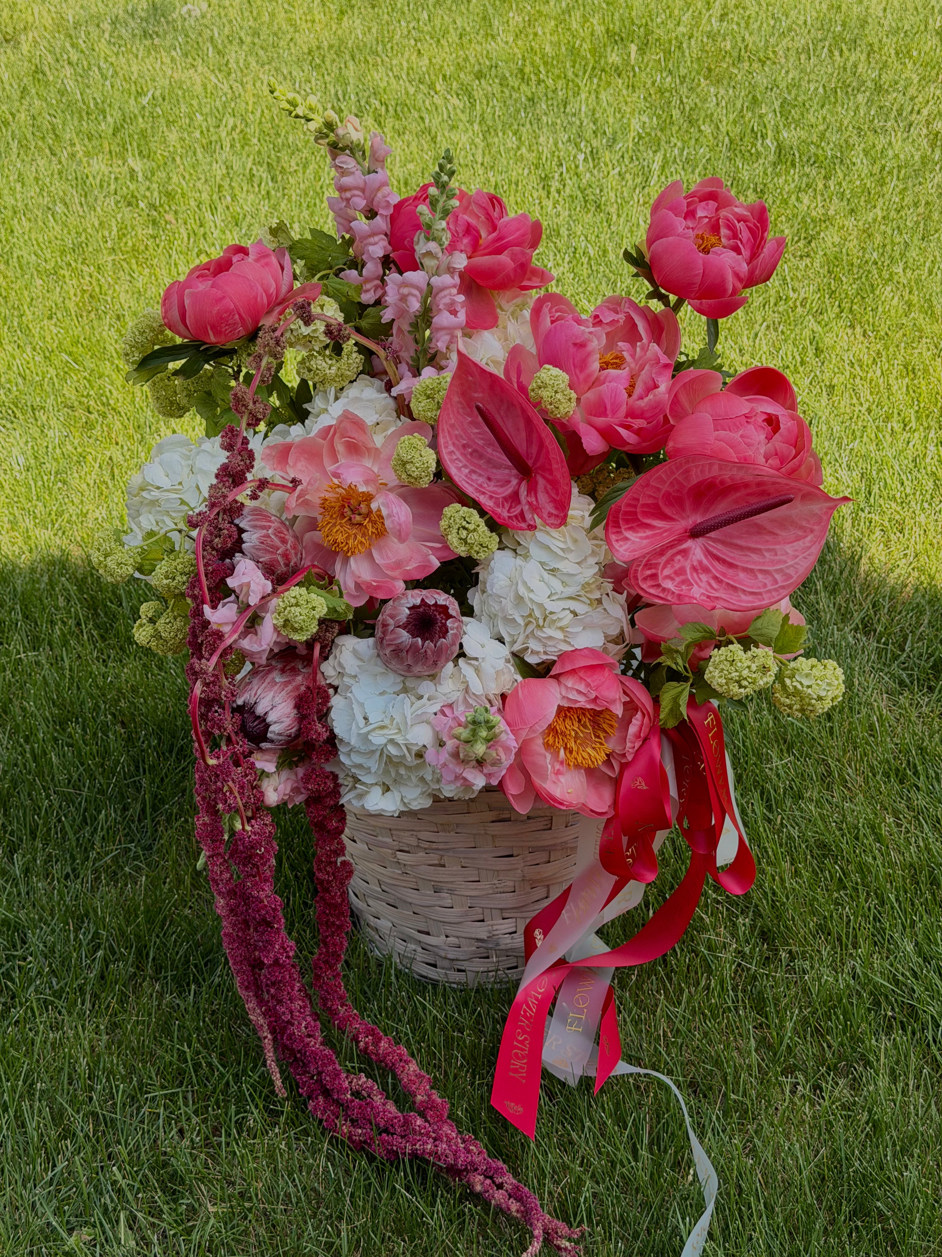 Delicate mixed flower basket
