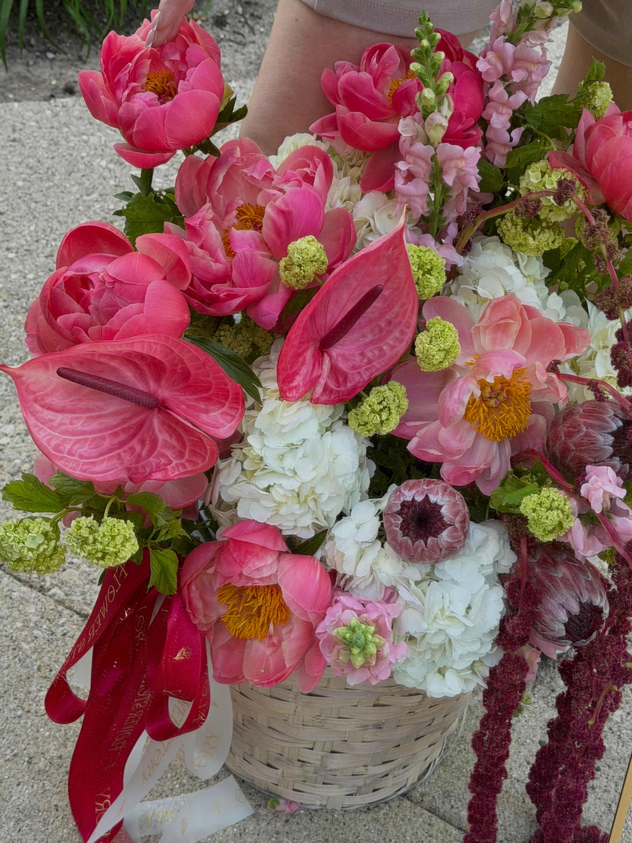 Delicate mixed flower basket