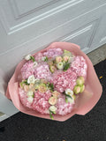 Charming mix of pink hydrangeas & roses