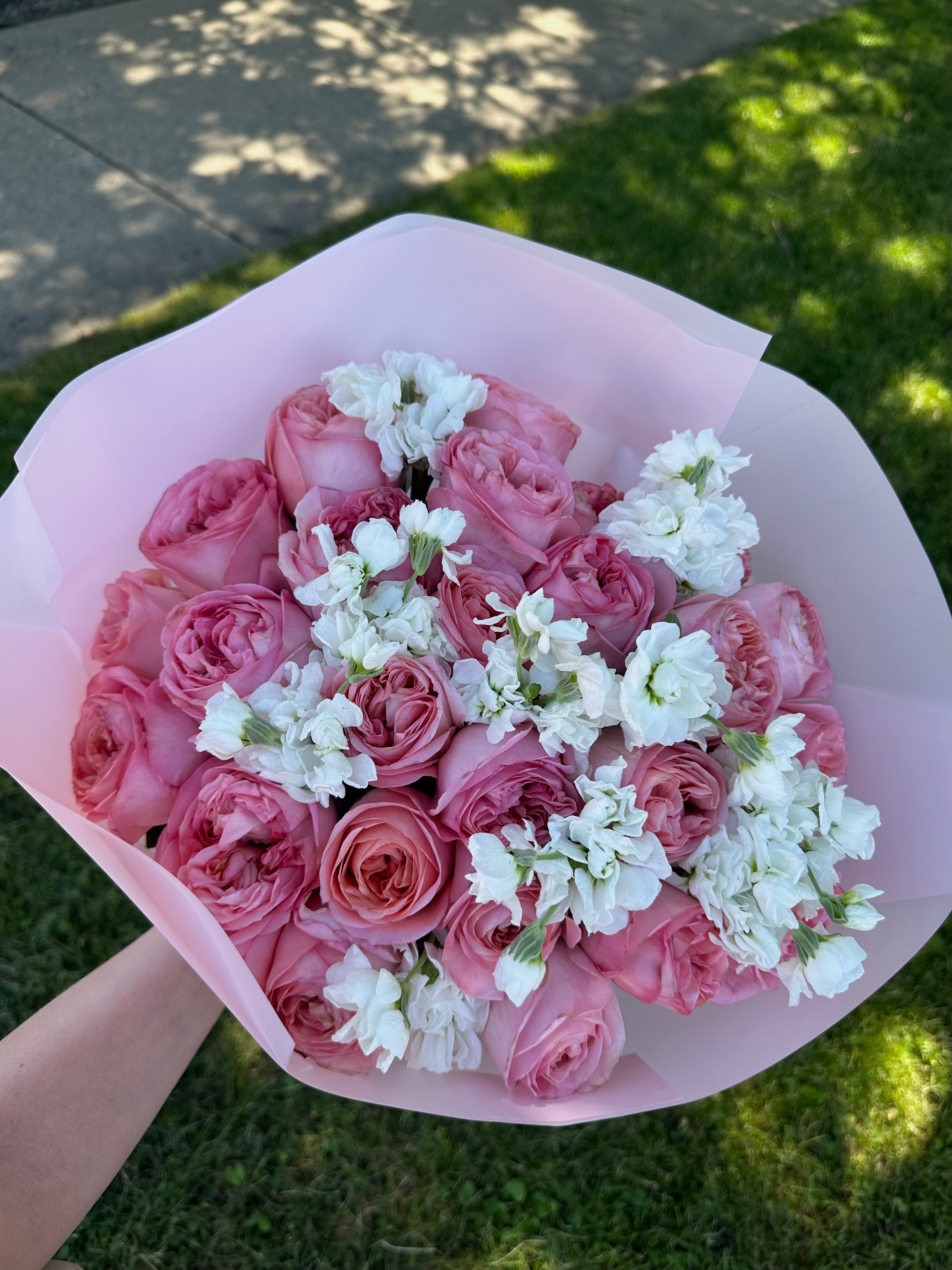 Bouquet with Pink X-pressions and Stocks.
