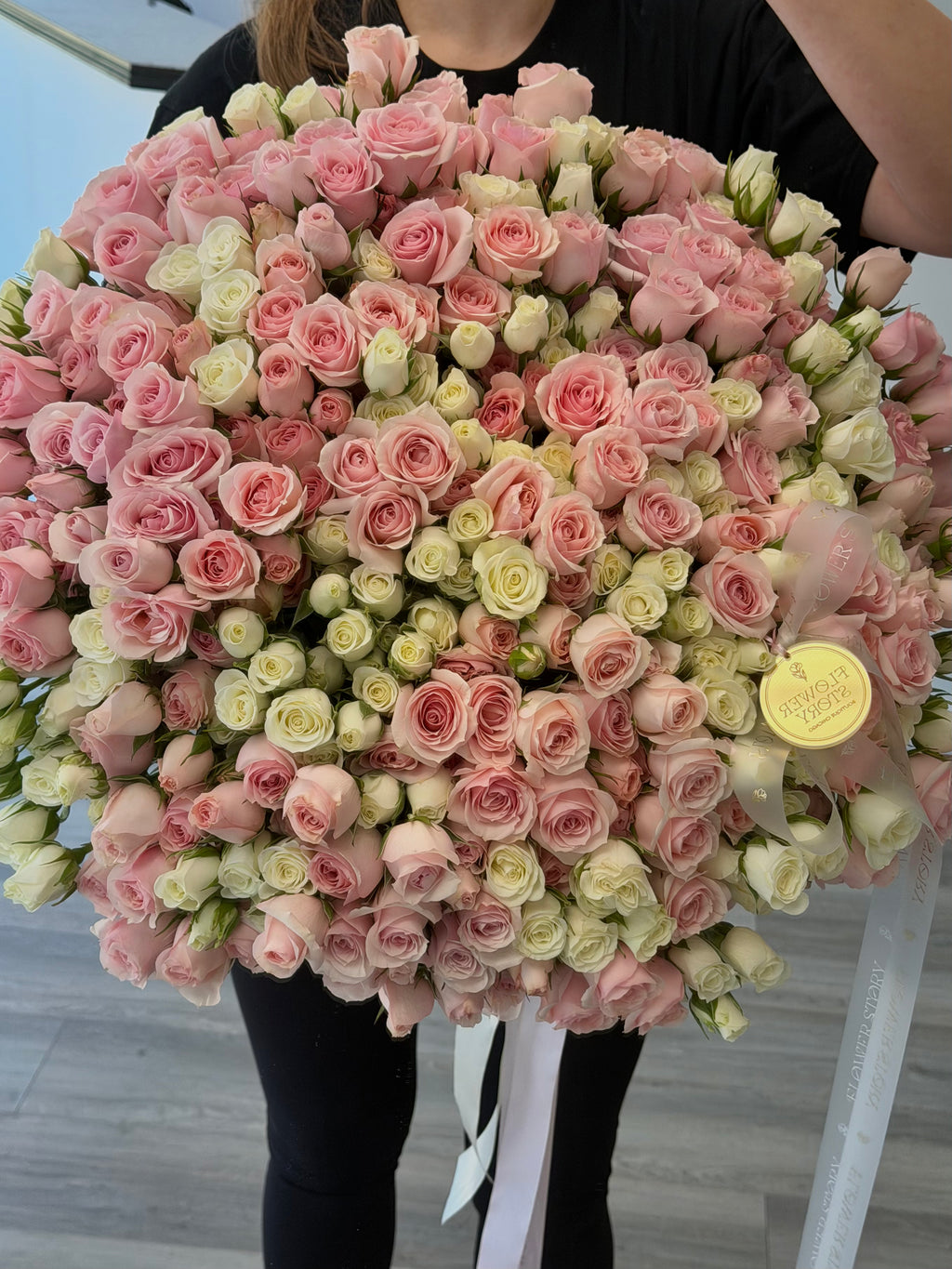 Lush White & Pink Rose Bouquet