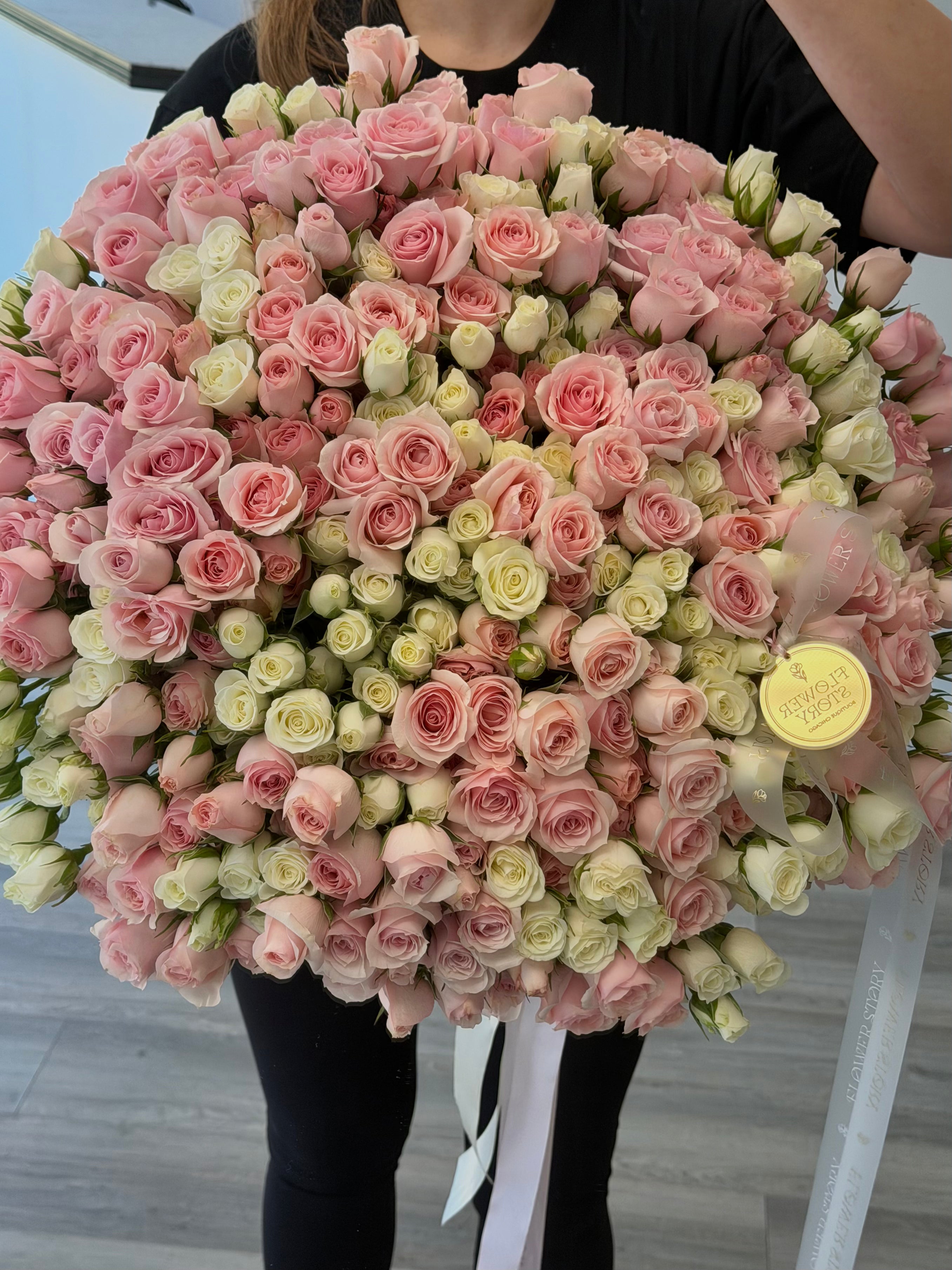 Lush White & Pink Rose Bouquet
