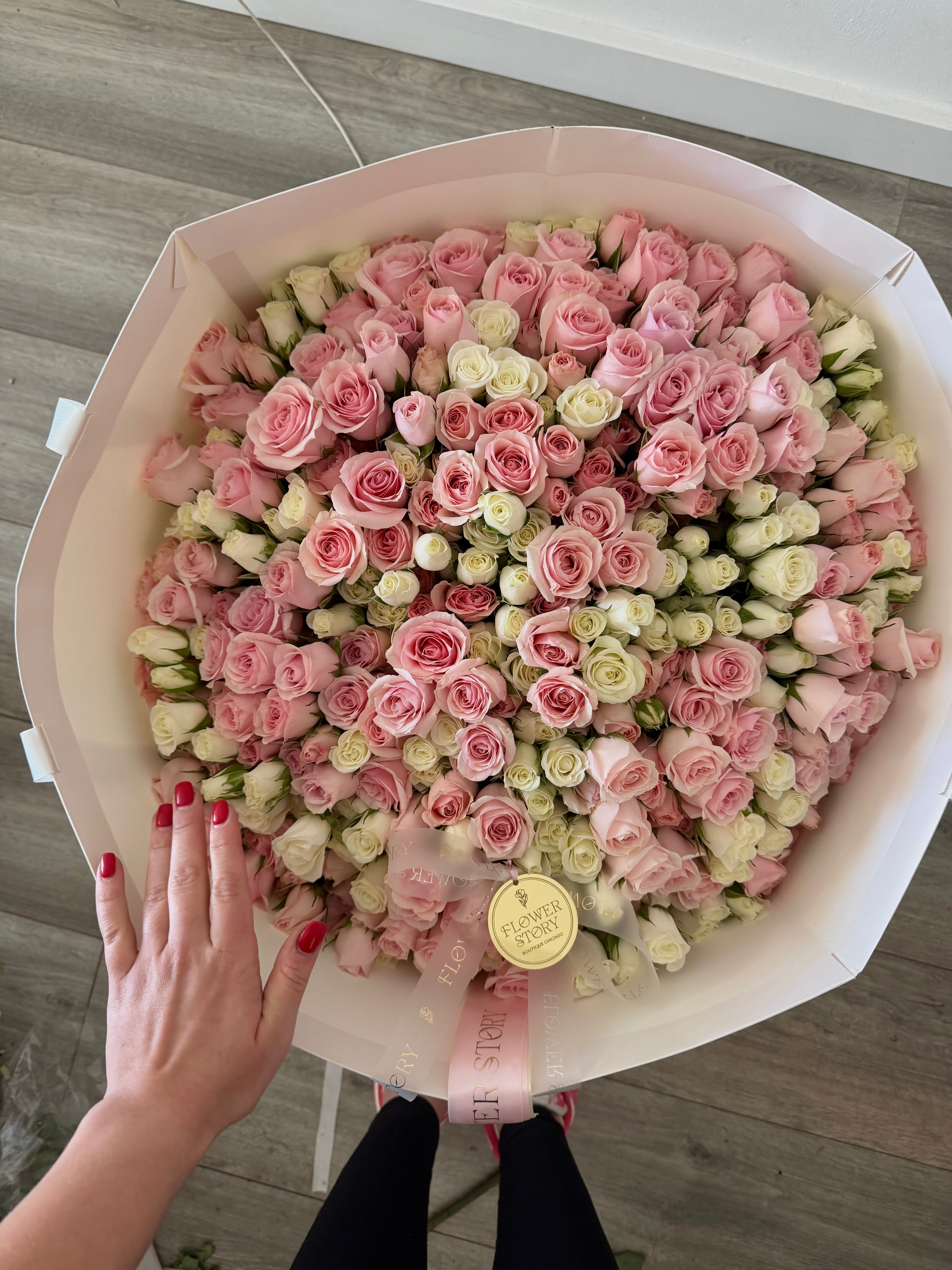 Lush White & Pink Rose Bouquet