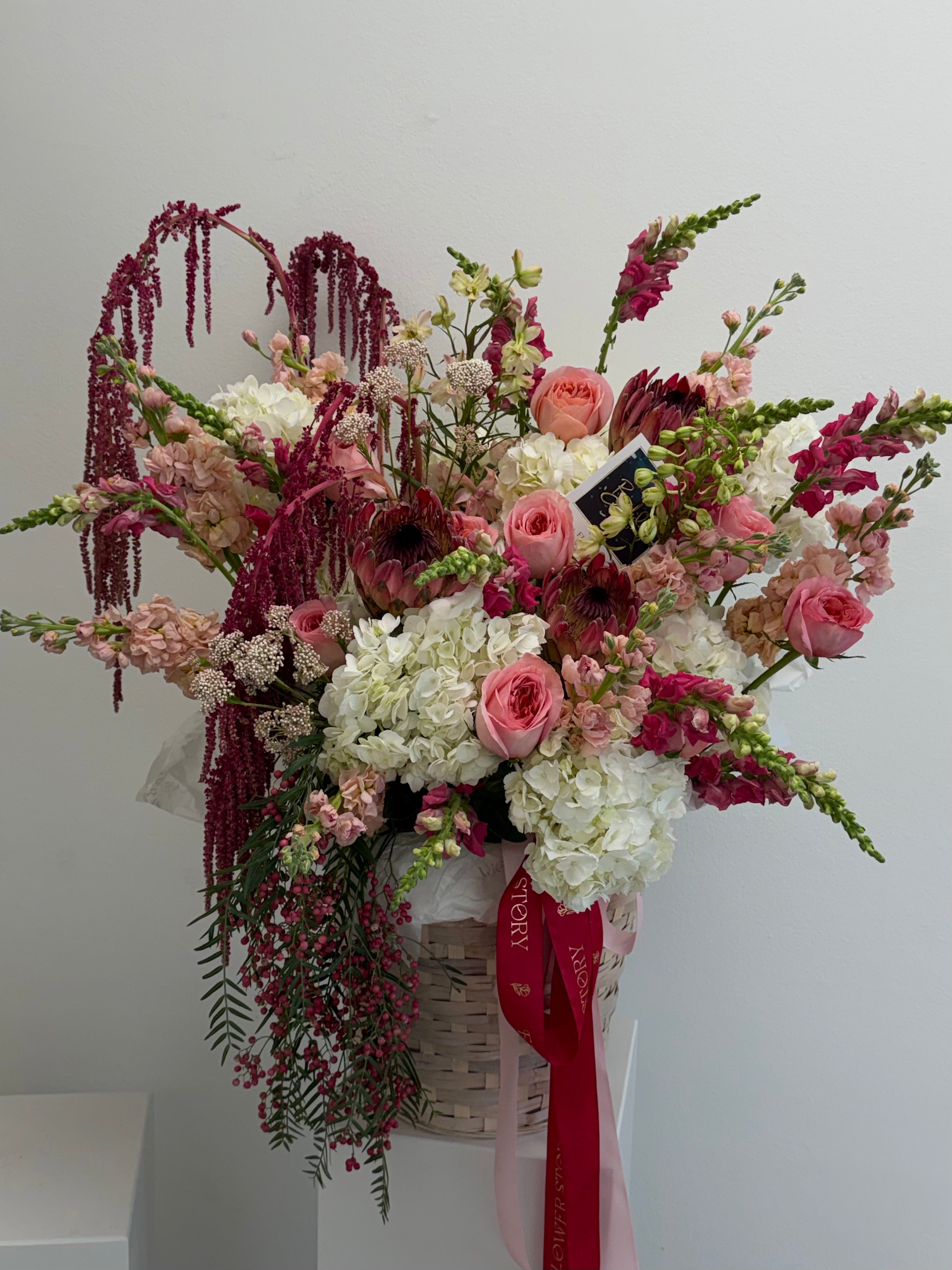 Deep Red Mixed Flower Basket