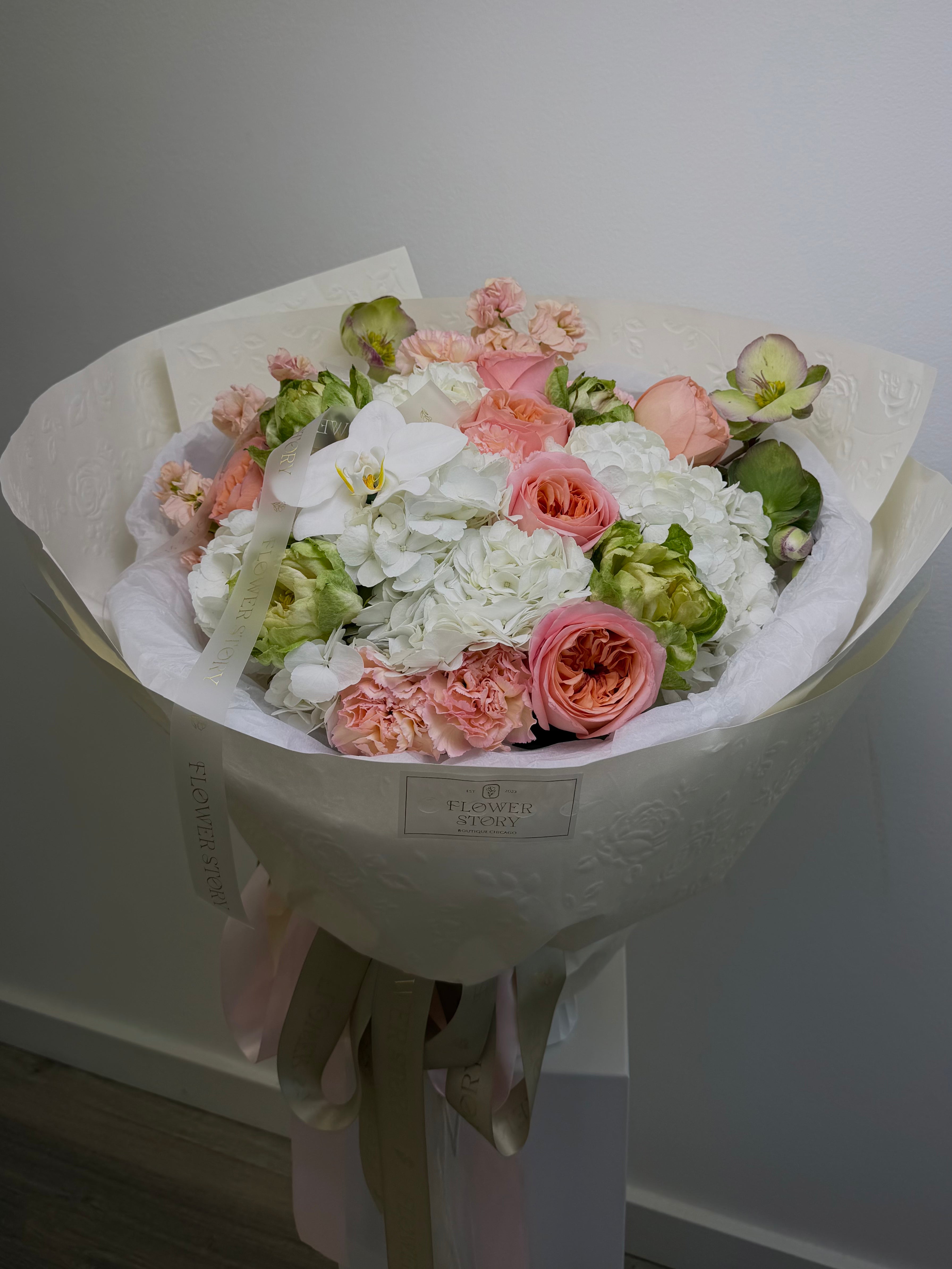 Pink, Green & White Mixed Bouquet