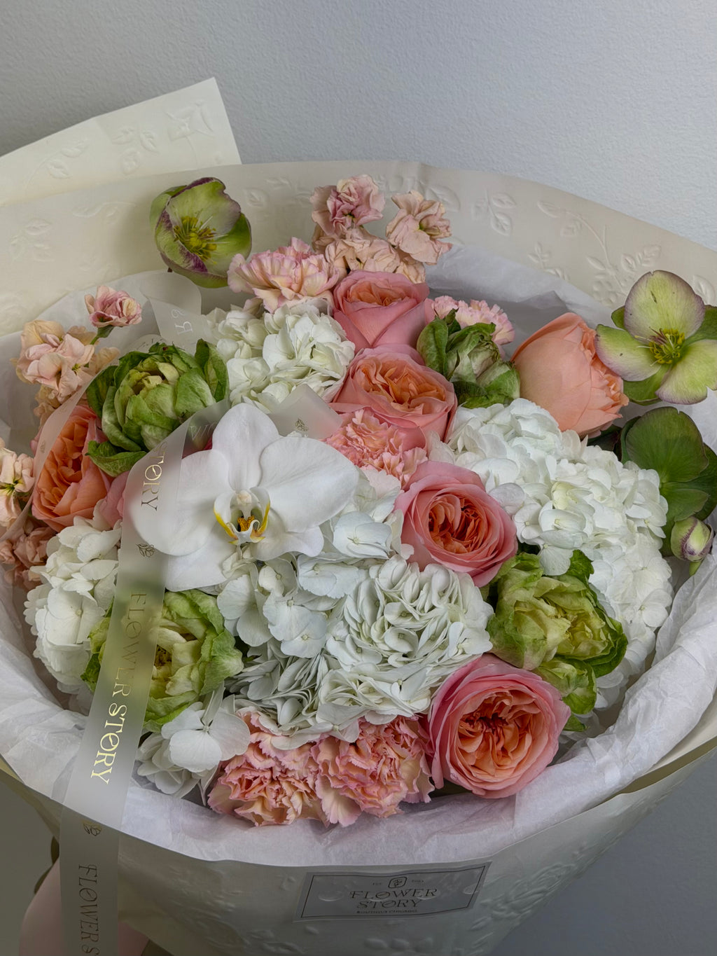 Pink, Green & White Mixed Bouquet