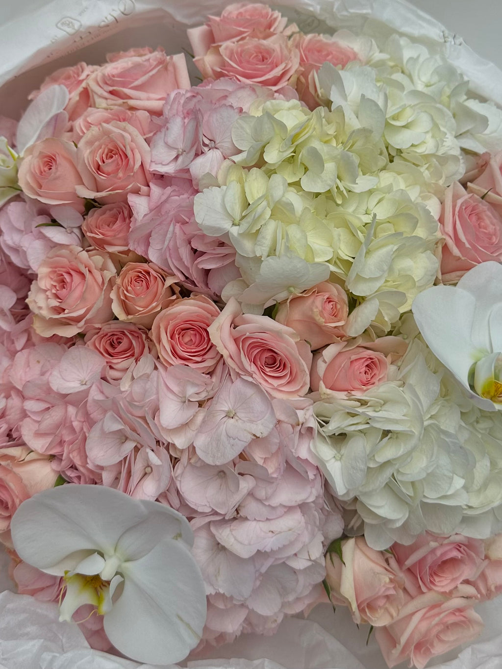 Mix bouquet with orchids, hydrangeas and roses