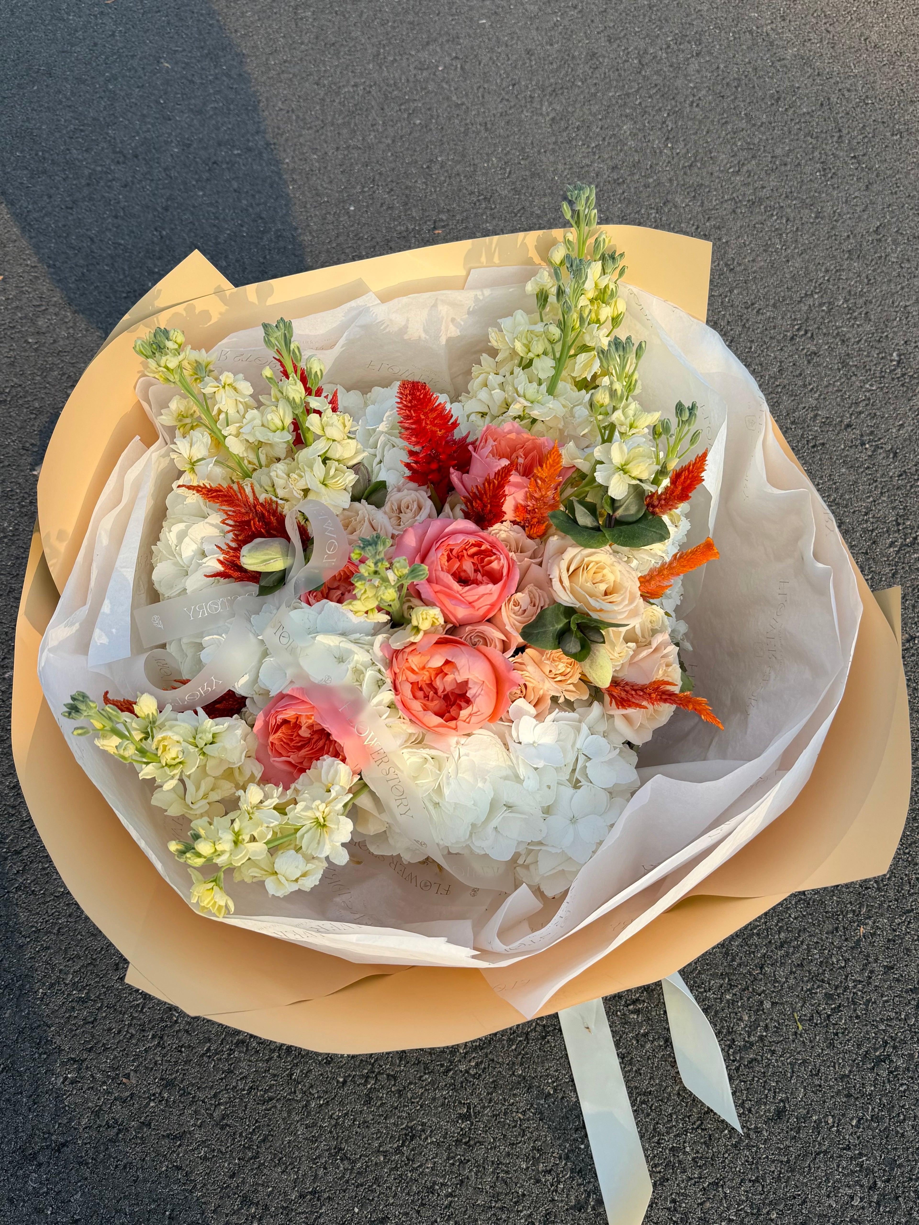 Mix bouquet with garden roses and stock