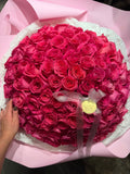 Hot pink rose mono bouquet 100 steams