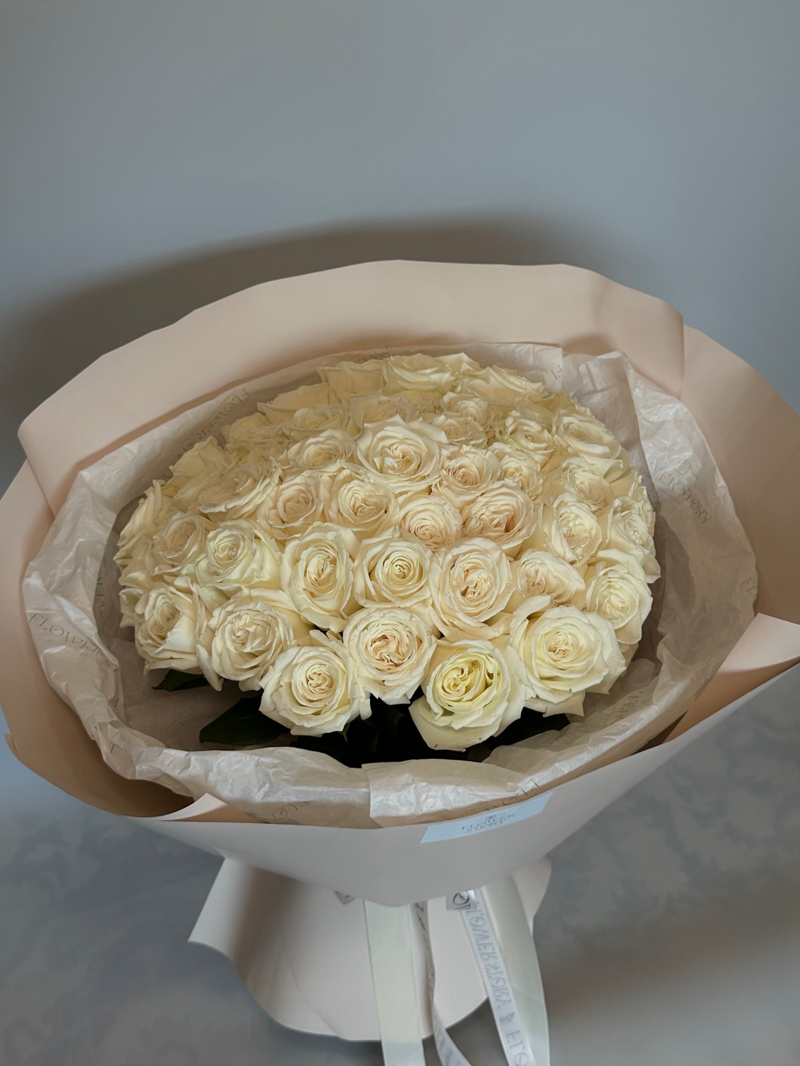 Mono bouquet of 50 white roses
