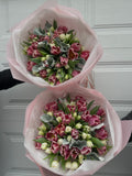 Delicate two-tone tulip mono bouquet