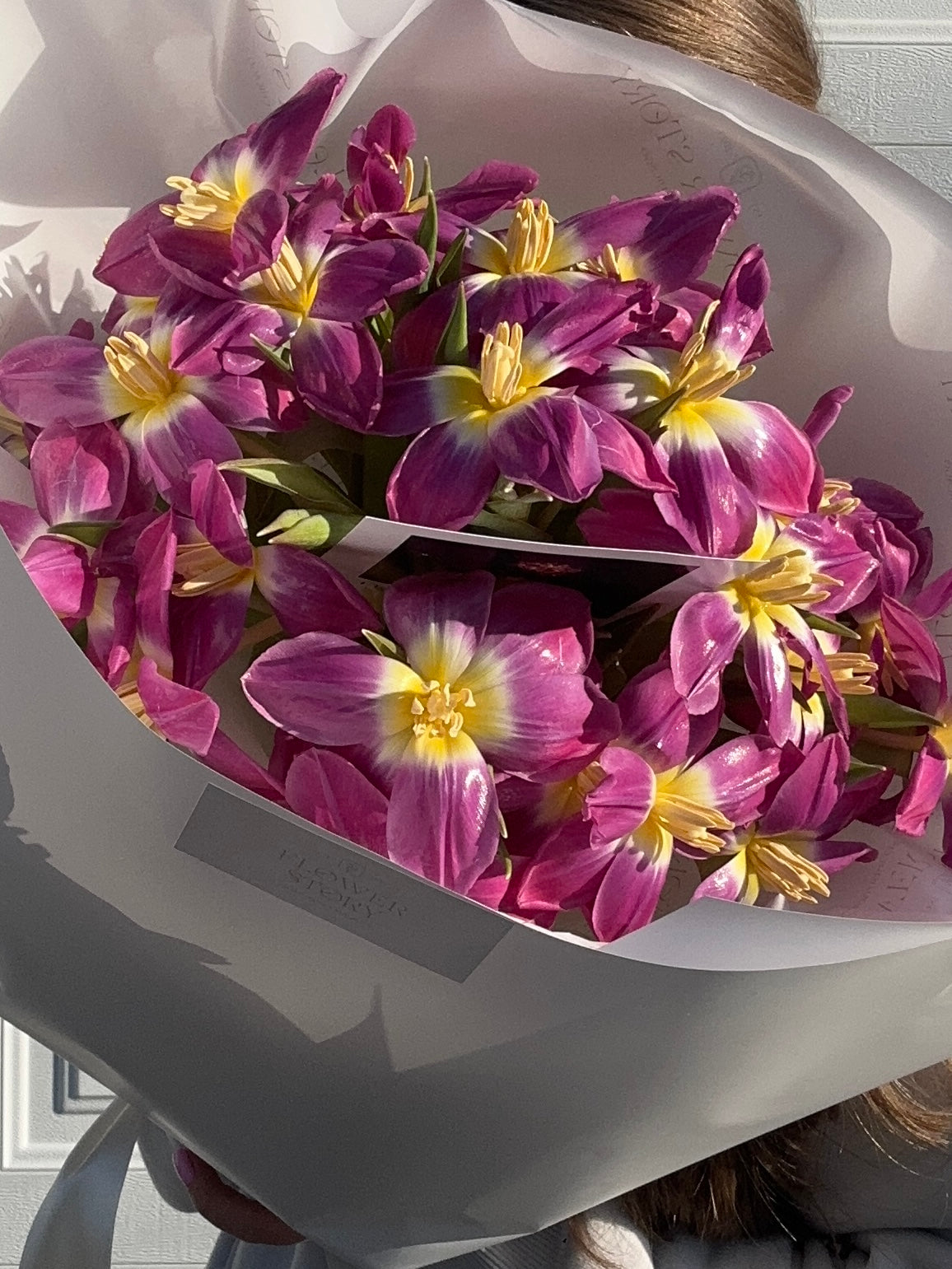 Mono bouquet of open tulips