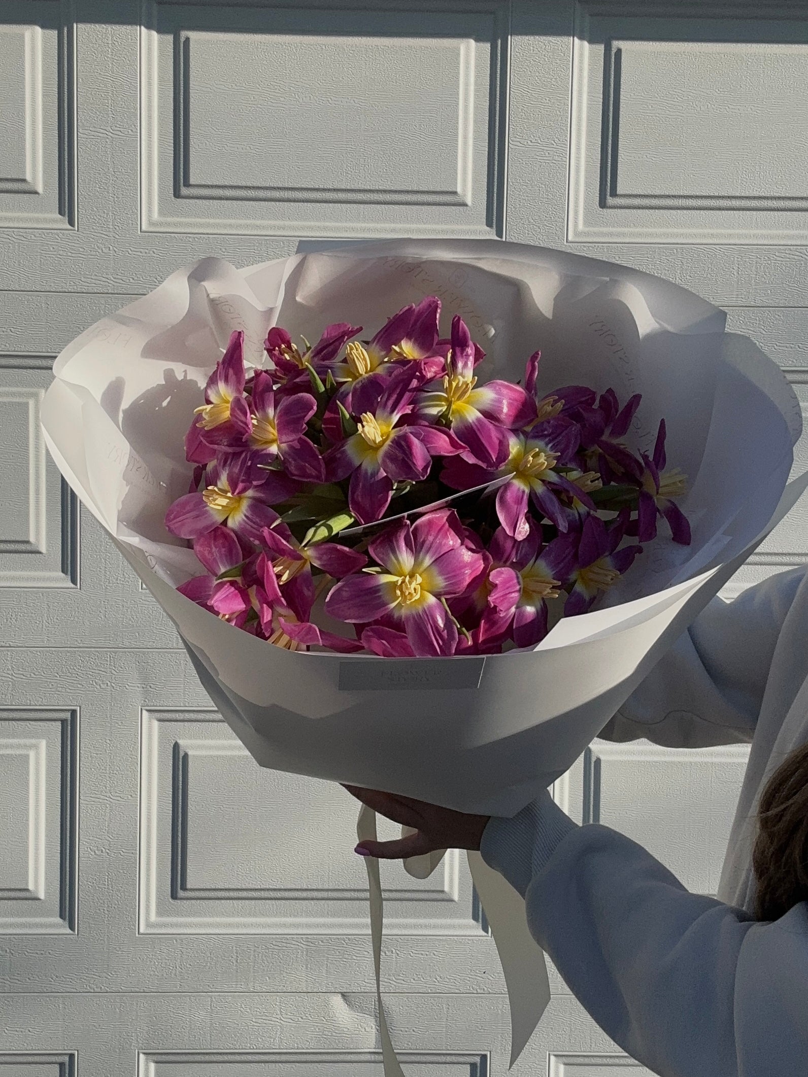 Mono bouquet of open tulips