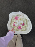 Elegant mix of orchids, peonies & hydrangeas