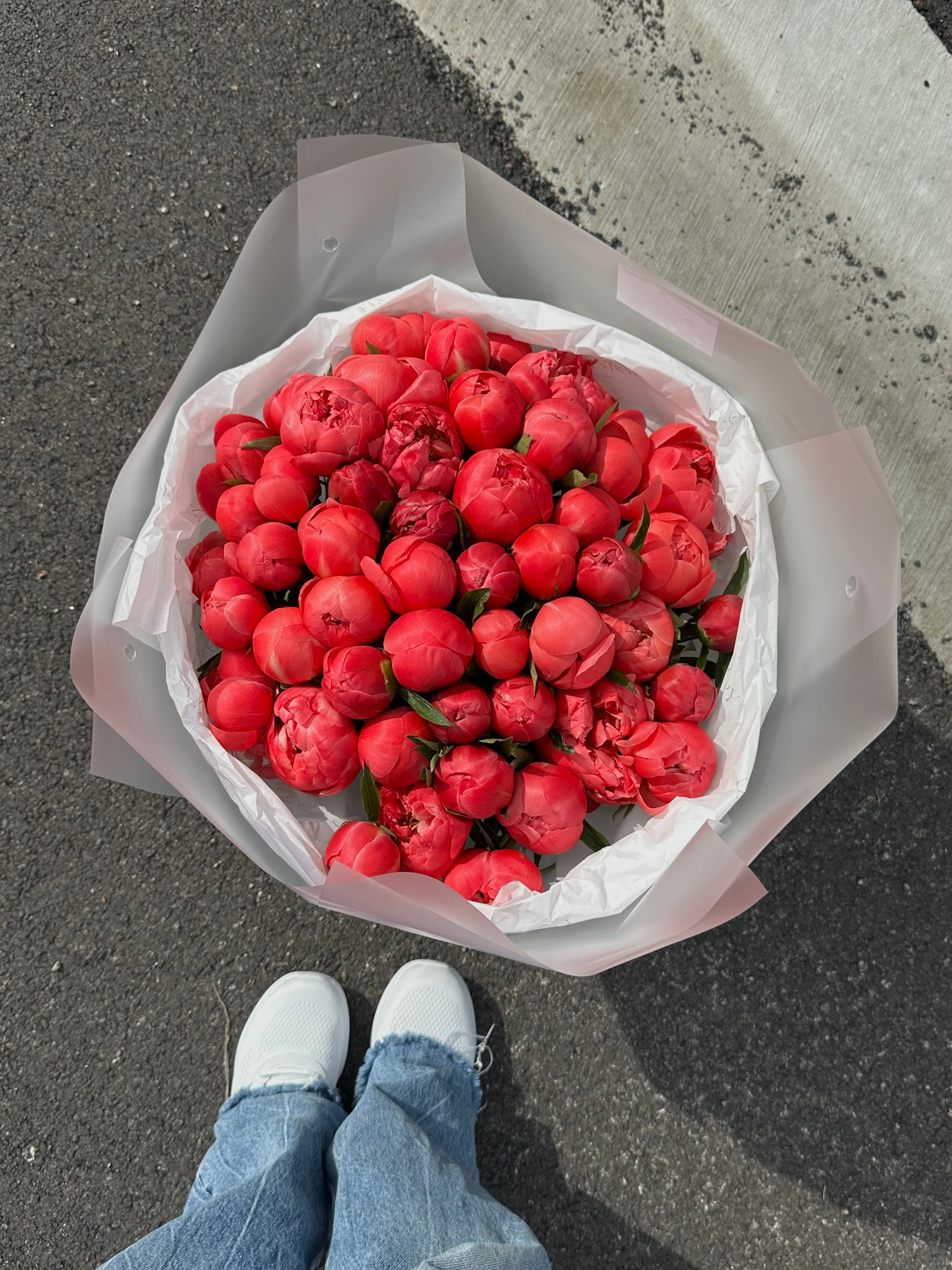 Mono bouquet of Coral Charm peonies 50 steams