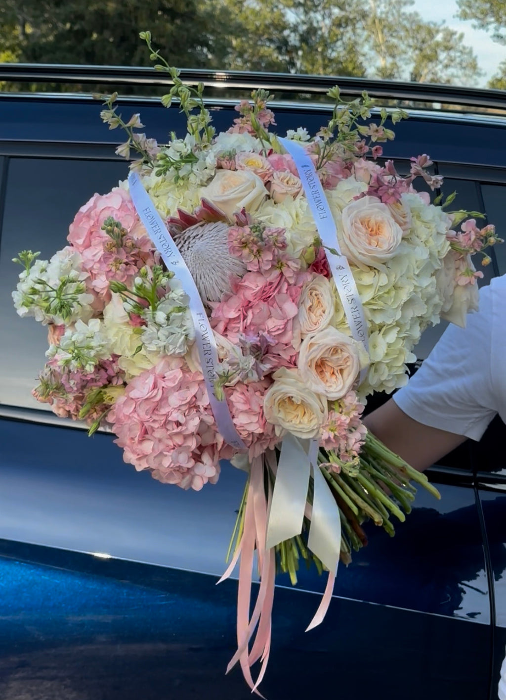 Elegant mixed bouquet with hydrangea, chrysanthemum & stocks
