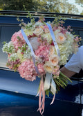 Elegant mixed bouquet with hydrangea, chrysanthemum & stocks